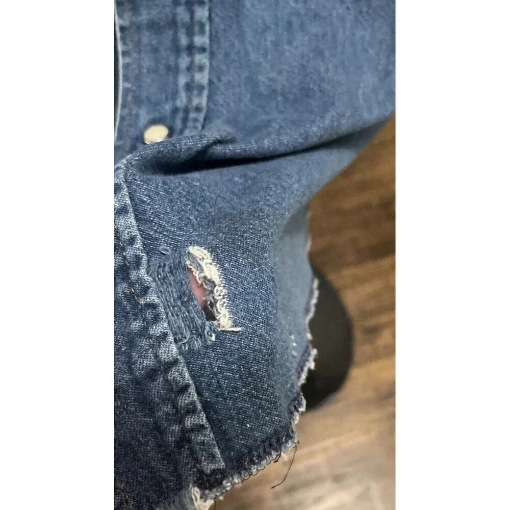 Vintage Wrangler Denim Pearl Snap Sanforized Shirt Men's Size 16 1/2x33 Raw Edge - Picture 7 of 8